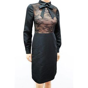 MIKAEL AGHAL Baby Doll LACE Bodice BLACK DRESS little Black Dress BOW Tie Size 2